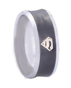 *COI Tungsten Carbide Black Silver Superman Concave Ring-TG4151