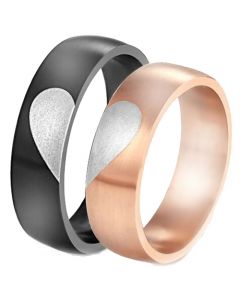 COI Tungsten Carbide Black/Rose Heart Dome Court Ring-TG4547