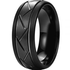 *COI Black Titanium Double Grooves Tire Tread Ring-JT5016