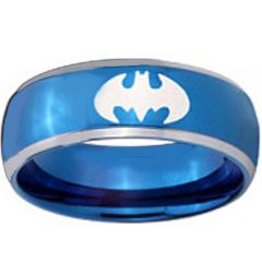 *COI Titanium Blue Silver Batman Beveled Edges Ring-JT5055