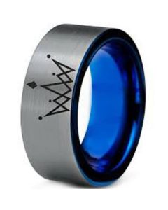 *COI Tungsten Carbide Blue Silver King Crown Pipe Cut Ring-TG5138