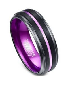 **COI Tungsten Carbide Black Purple Center Groove Step Edges Ring-TG670