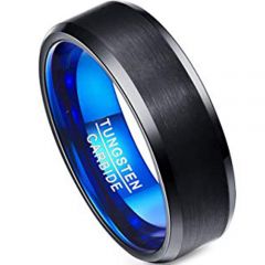 *COI Tungsten Carbide Black Blue Beveled Edges Ring - TG1003AA