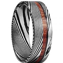 COI Tungsten Carbide Black Silver Damascus Wood Ring-TG1087AAA