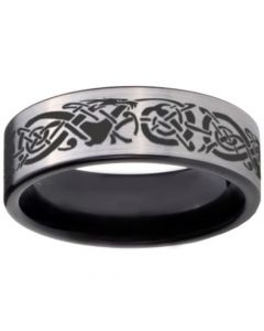 COI Titanium Black Silver Dragon Pipe Cut Flat Ring - 1238