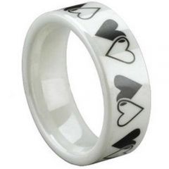 COI White Ceramic Double Heart Pipe Cut Ring - TG1298