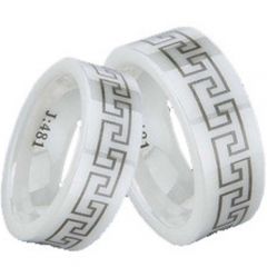 COI White Ceramic Greek Key Pipe Cut Ring - TG1300