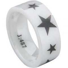 COI White Ceramic Stars Pipe Cut Ring - TG1303