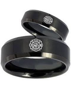 COI Black Tungsten Carbide Fire Fighter Beveled Edges Ring-TG165