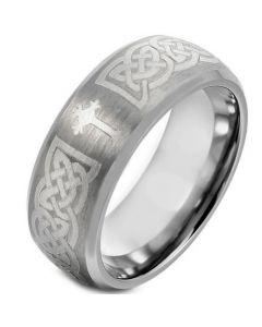 COI Titanium Cross Celtic Beveled Edges Ring - 1664