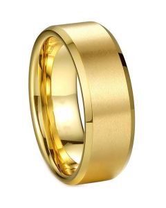 **COI Gold Tone Tungsten Carbide Polished Shiny Matt Beveled Edges Ring - TG1829