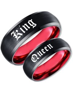 *COI Tungsten Carbide Black Red King Queen Ring-TG1830