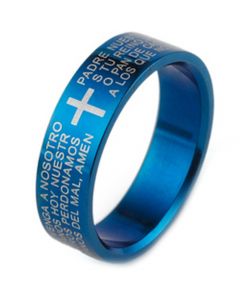 COI Blue Tungsten Carbide Cross Scripture Ring - TG1866