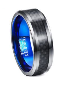 COI Tungsten Carbide Black Blue Ring With Carbon Fiber - TG2031A