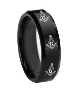 COI Black Titanium Masonic Beveled Edges Ring - 2101