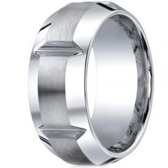 **COI Tungsten Carbide Horizontal Grooves Beveled Edges Ring-2198