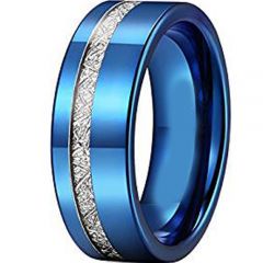 COI Blue Titanium Pipe Cut Ring With Offset Meteorite - JT2380AA