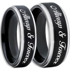 *COI Tungsten Carbide Black Silver Always & Forever Ring-TG2450