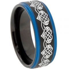 COI Tungsten Carbide Black Blue Hearts Step Edges Ring-2769