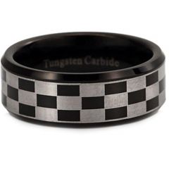*COI Tungsten Carbide Black Silver Checkered Flag Ring-TG2952