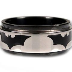 COI Tungsten Carbide Black Silver Bat Man Step Edges Ring-TG2962