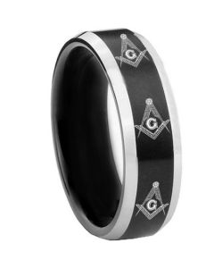 COI Titanium Black Silver Masonic Beveled Edges Ring-3000