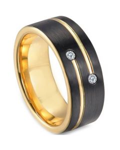 *COI Titanium Black Gold Tone Ring With Cubic Zirconia - 3249
