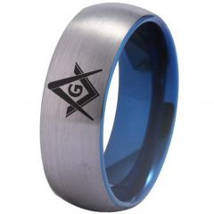 *COI Titanium Blue Silver Masonic Dome Court Ring - 3275