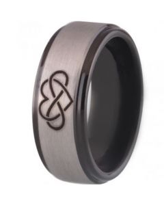 COI Titanium Black Silver Infinity Heart Step Edges Ring-3471