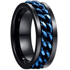 COI Tungsten Carbide Black Blue Chain Link Ring-TG3515