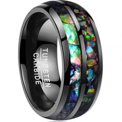 COI Black Tungsten Carbide Crushed Opal Dome Court Ring - TG3565