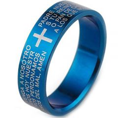 COI Blue Titanium Cross Prayer Pipe Cut Flat Ring - JT3573