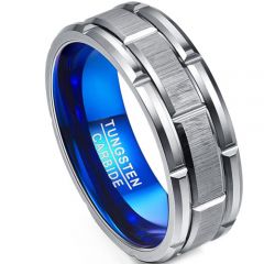 COI Tungsten Carbide Blue Silver Brick Pattern Ring - TG3598