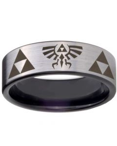 COI Titanium Black Silver Legend of Zelda Pipe Cut Ring-3647