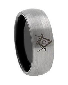 *COI Tungsten Carbide Black Silver Dome Court Masonic Ring - TG3649