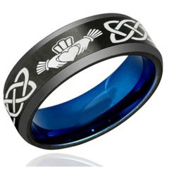 COI Tungsten Carbide Black Blue Mo Anam Cara Celtic Ring-3780
