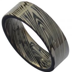 COI Black Tungsten Carbide Damascus Pipe Cut Flat Ring-TG3818