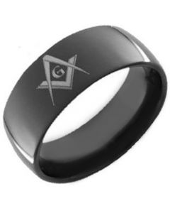 **COI Black Tungsten Carbide Masonic Dome Court Ring-TG383A