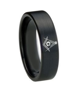 COI Black Tungsten Carbide Masonic Pipe Cut Flat Ring-3902