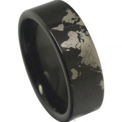 COI Black Tungsten Carbide Map Pipe Cut Flat Ring-TG4040AA