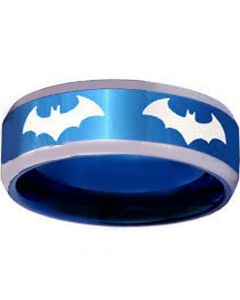 *COI Titanium Blue Silver Batman Beveled Edges Ring-JT4055