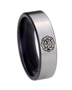 COI Tungsten Carbide Black Silver Firefighter Ring - 4289