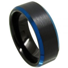 COI Tungsten Carbide Black Blue Beveled Edges Ring-3718