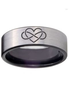*COI Titanium Black Silver Infinity Heart Pipe Cut Flat Ring-4675