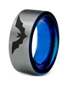 *COI Tungsten Carbide Blue Silver Bat Pipe Cut Ring - TG4698