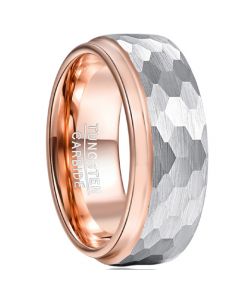 COI Tungsten Carbide Silver Rose Hammered Ring-TG5033