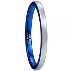 COI Tungsten Carbide Blue Silver 2mm Dome Court Ring-TG5050