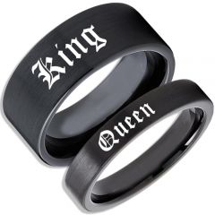 *COI Black Tungsten Carbide King Queen Pipe Cut Ring-TG5131