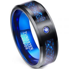 *COI Tungsten Carbide Black Blue Dragon Zirconia Ring-TG5140