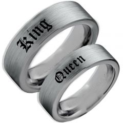 *COI Tungsten Carbide King Queen Pipe Cut Flat Ring-TG5157